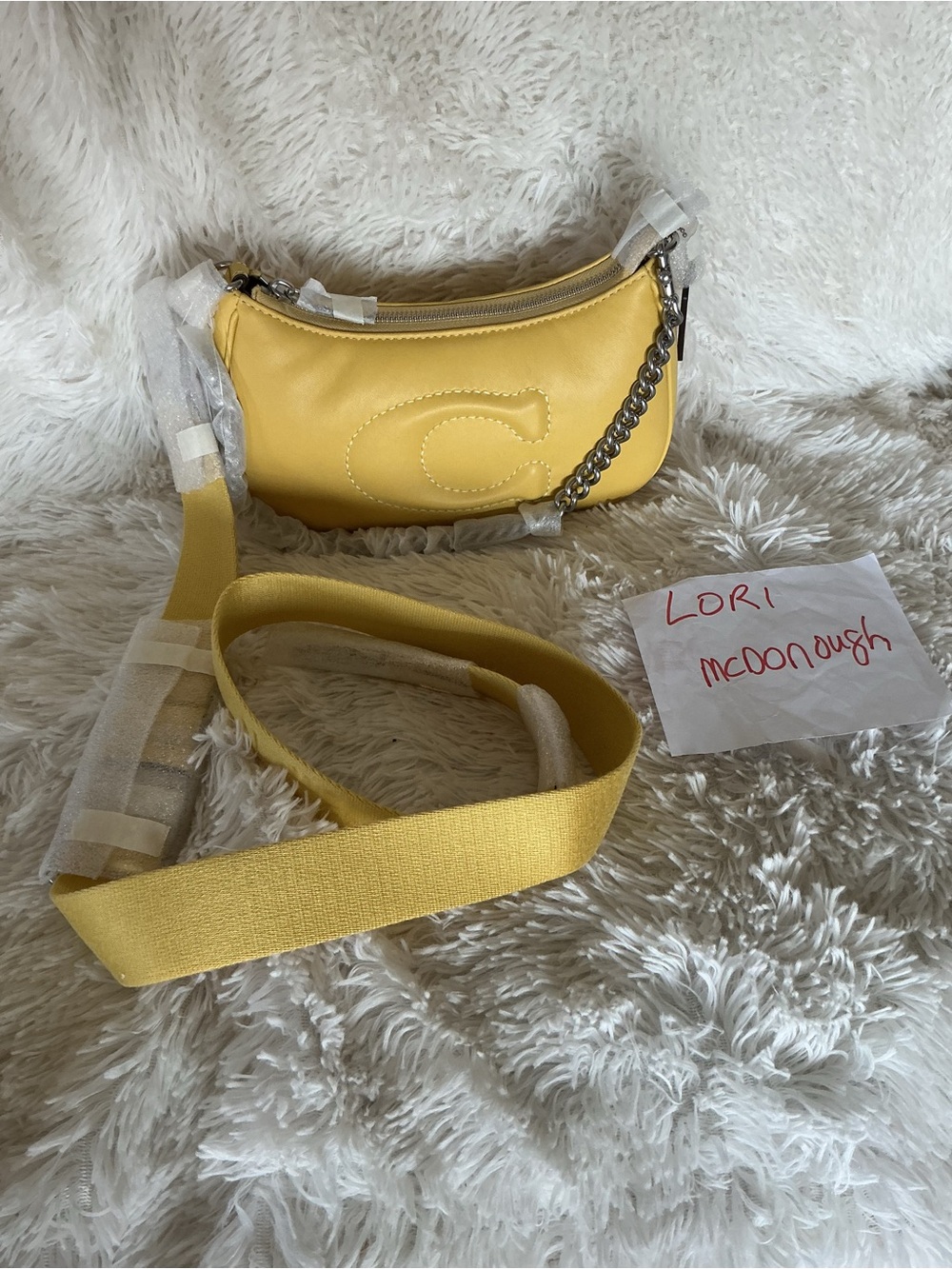 Coach quilted Yellow teri Crossbody with silver Chain Accent